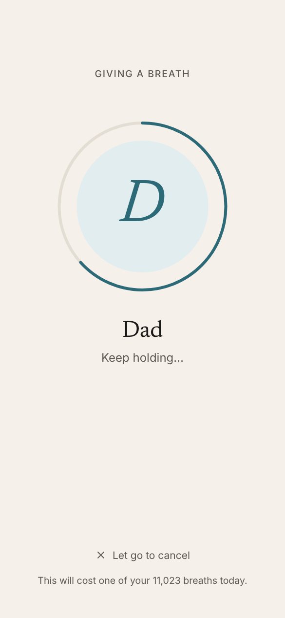 Holding a name: a ring fills around the person’s initial, with Keep holding underneath.