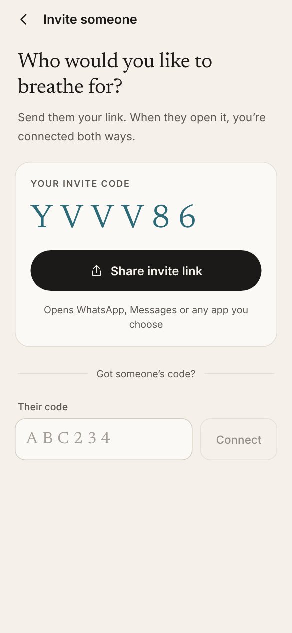 The invite screen with a six-letter invite code and a Share invite link button.